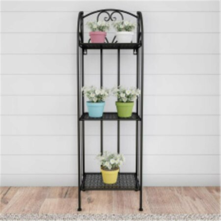 PROPATION Plant Stand 3-Tier Vertical Shelf Indoor or Outdoor Folding Wrought Iron w/Staggered Shelves, Black PR2046524